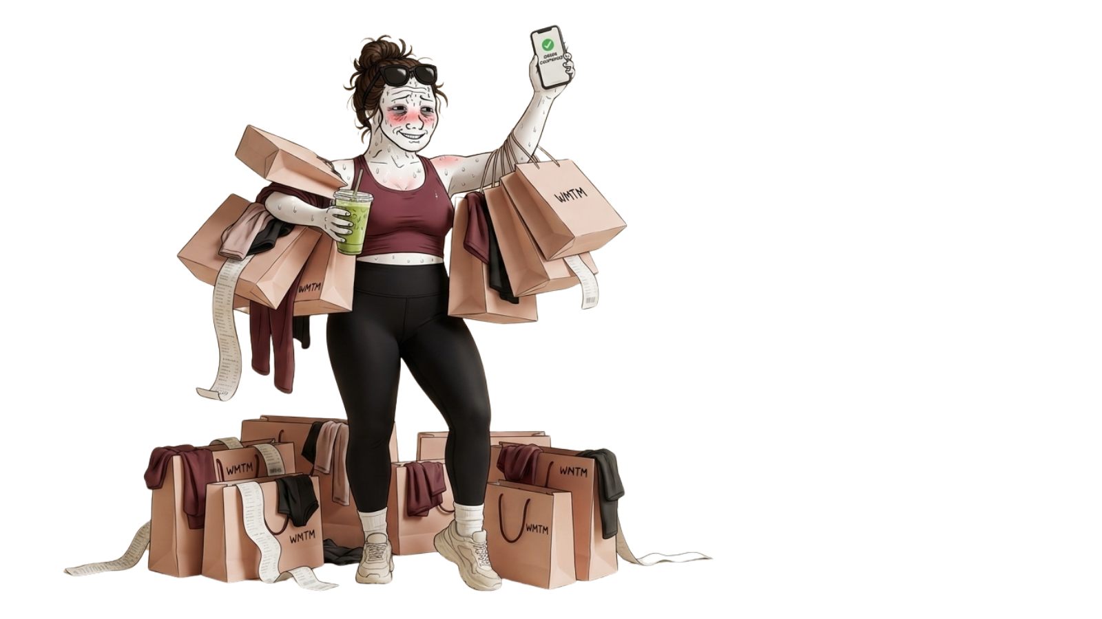 WMTM shopper holding a confirmed order among shopping bags