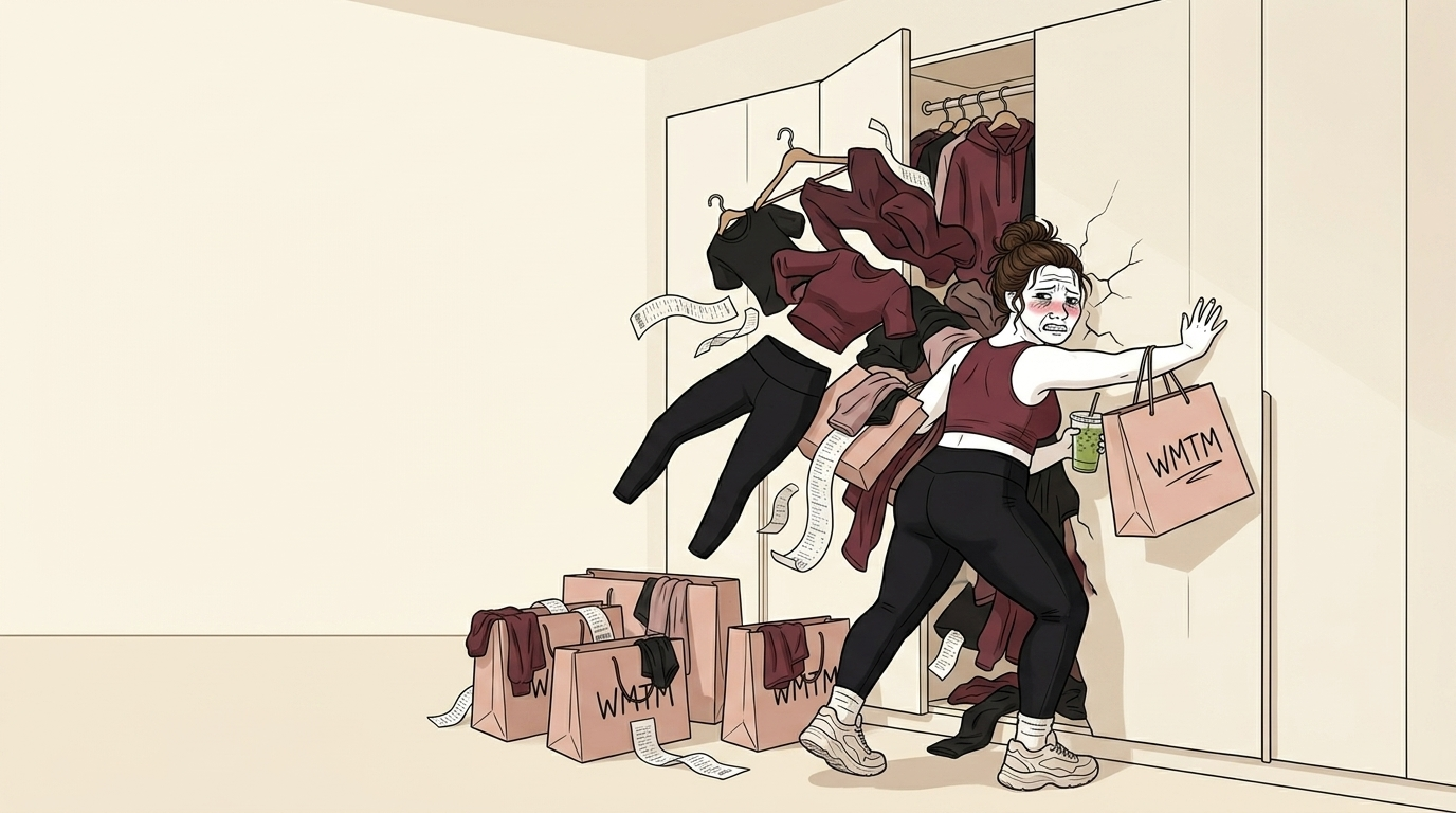 WMTM shopper forcing an overfilled closet closed